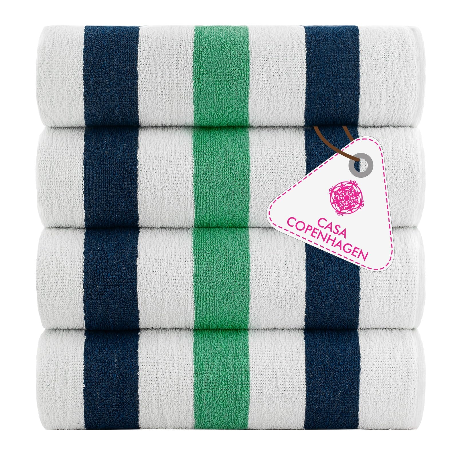 CASA COPENHAGEN Monaco Beach Towels, durable & long-lasting, quick-drying, for pool, bath & shower, 76 x 152 cm, 4-piece set of cotton beach towels