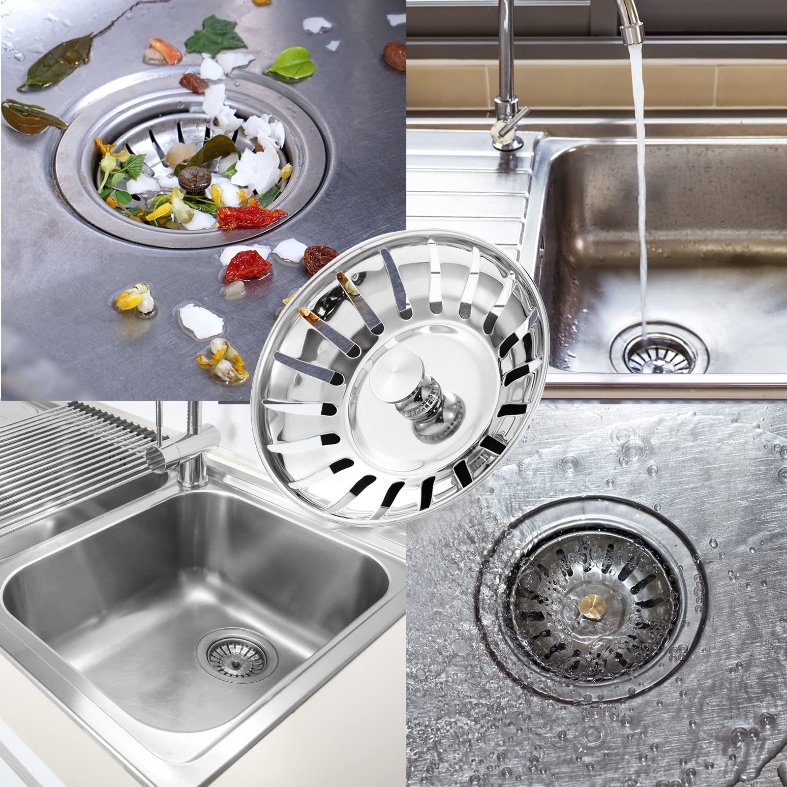 80mm Kitchen Sink Bowl Strainer and Plug, Stainless Steel Sink Plug for Kitchen Bowl Use, Kitchen Bathroom Food Hair Catcher Filter Stopper