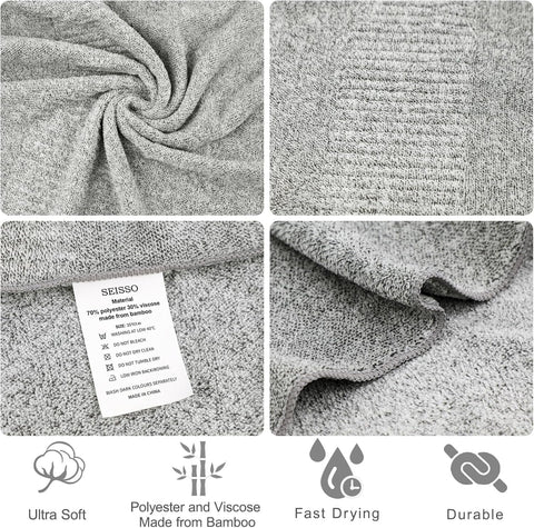 SEISSO Set of 4 Bath Towels,88.9 × 160 cm,Bamboo Fibre & Microfibre Blend,Highly Absorbent,Quick-Drying,Soft Oversized XXL Towels,350 GSM,Suitable