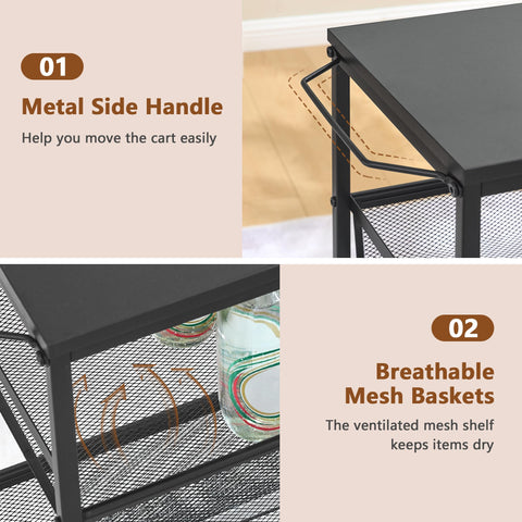 Hoctieon Rolling Storage Cart, 4-Tier Wide Panel Rolling Kitchen Storage Cart, Utility Cart with Handle & Wheels, Mobile Shelving Unit