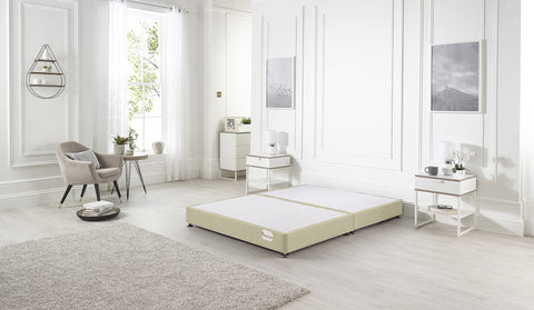 Bed Centre Platform Divan Bed Covered in Luxury Plush, Linen and Tweed Fabric (Pebble Tweed, Single 90 x 190cm)