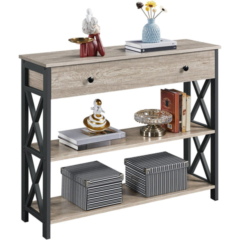 Yaheetech Console Table, Drawer & Shelves, 100 × 29.5 × 81 cm, Grey