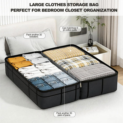 2 Pack Extra Large Moving Bags 180L Heavy Duty Clothes Storage Bags Thickened Sturdy Home Storage Bags with Zips & Handle