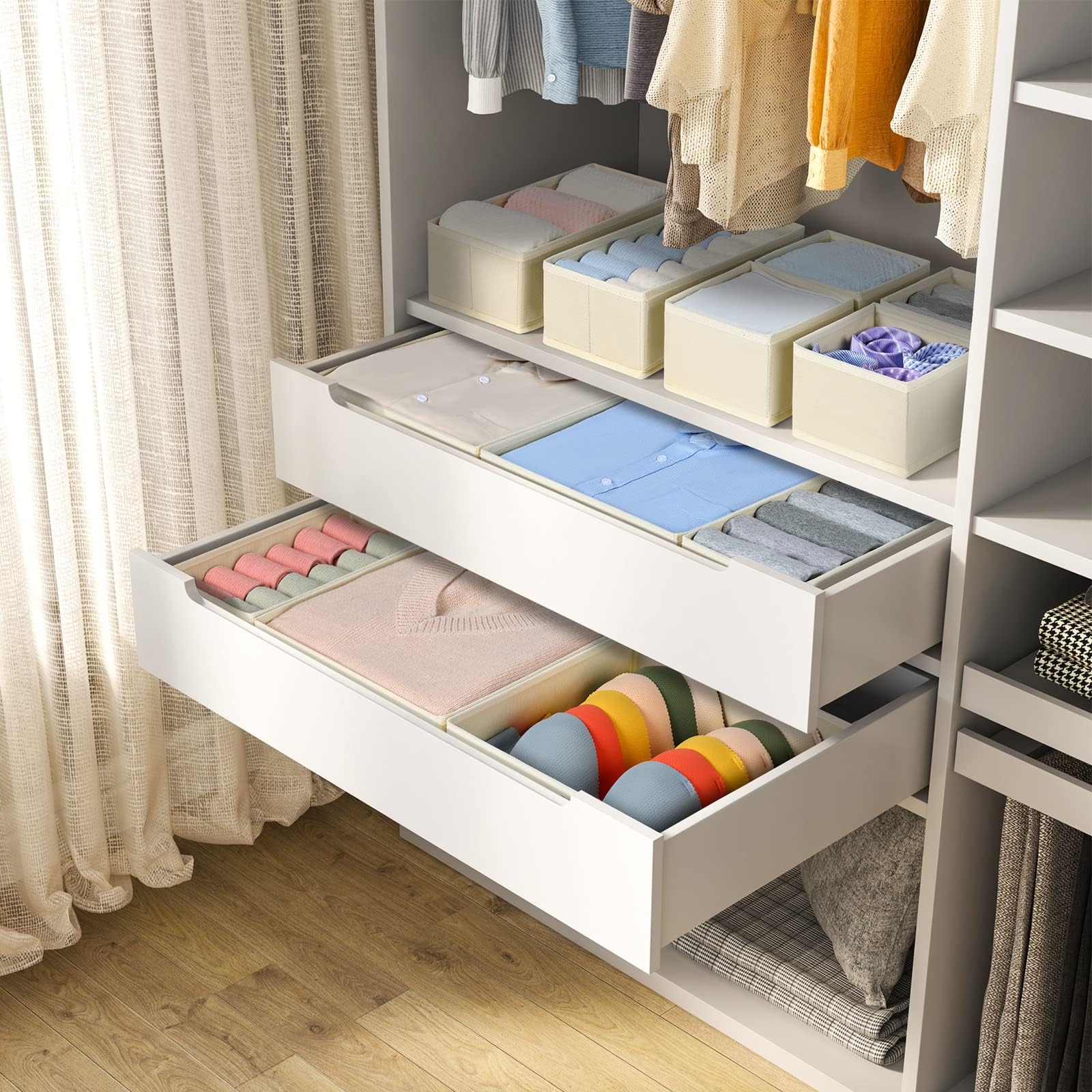 Homsorout 12 Pack Drawer Organisers Foldable Box - Fabric Drawer Dividers Wardrobe Storage Organiser Draw Cubes for Bras, Socks, Underwear, Ties