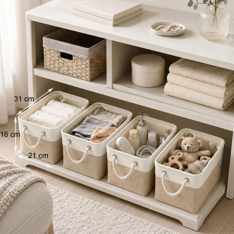 Mangata Fabric Storage Box set of 3, Foldable Fabric Storage Baskets with Handles for Cupboards, Wardrobe, Shelves, Clothes, Toys, Towel