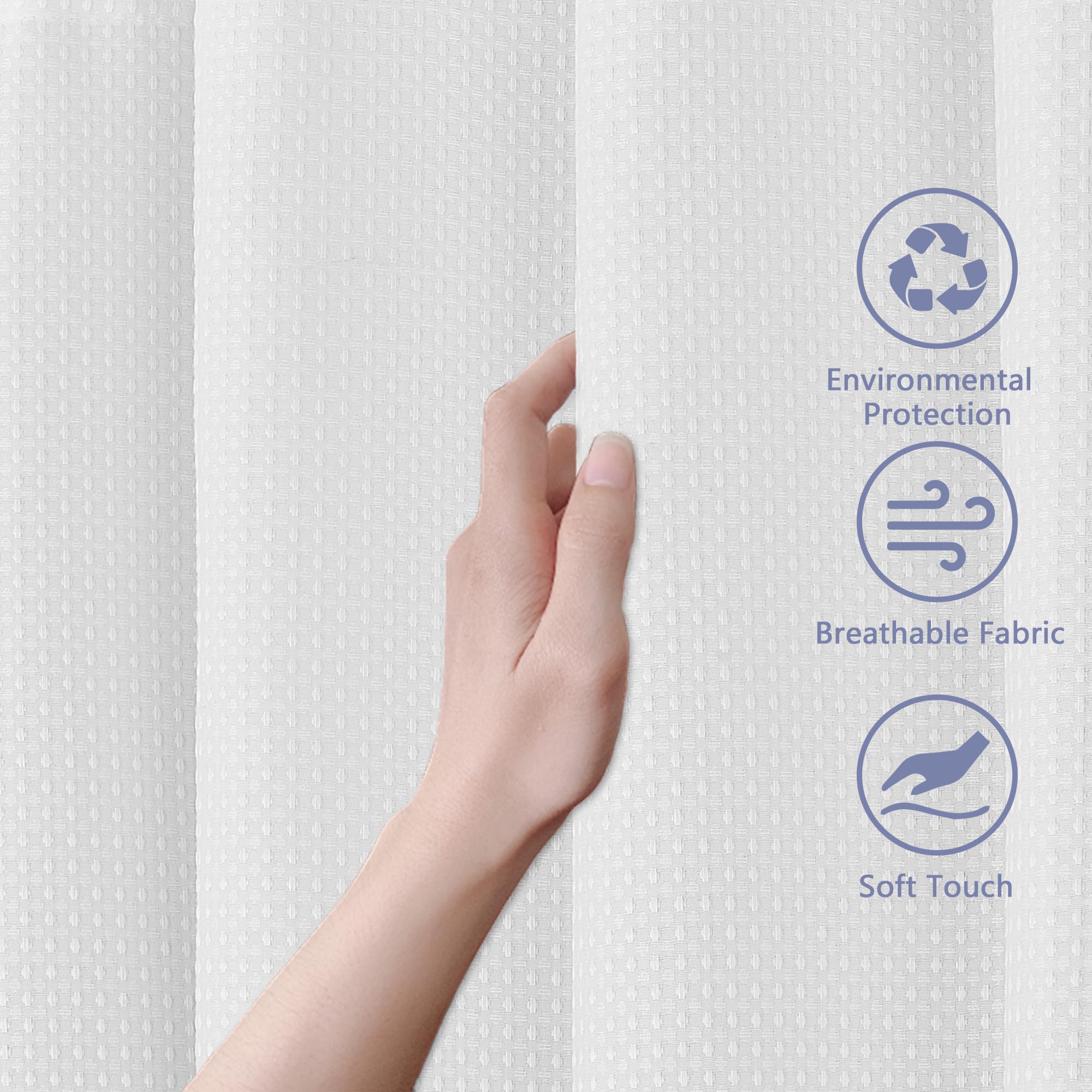 FIISAYL Shower Curtain for Bathroom, Weighted Hem, Waterproof and Anti Mould Resistant Waffle Fabric Curtains with 12 Hooks, Machine Washable