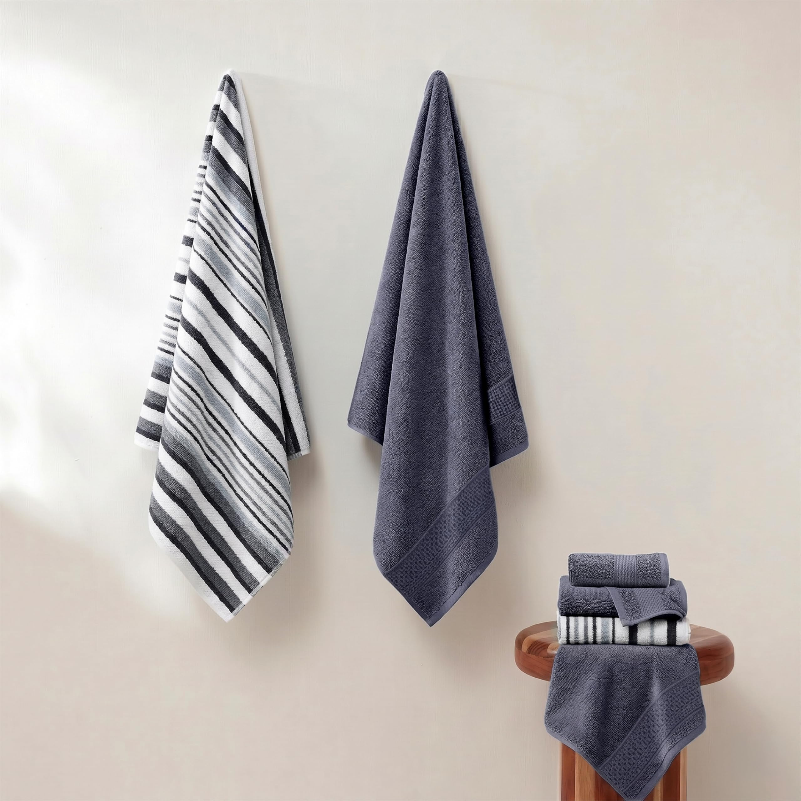 Modern Threads Pax 6-Piece Reversible Yarn Dyed Jacquard Towel Set - Bath Towels, Hand Towels, & Washcloths - Super Absorbent & Quick Dry