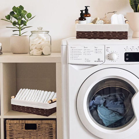2 Pack Storage Baskets, Storage baskets for Shelves, Storage Box Organiser, Wicker Hamper Basket, Woven Storage Basket, Bathroom Storage Organiser
