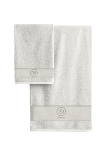 zer0bed Zodiac Zodiac Bath Towel Set, Set of 2, Face Towel, Guest Towel-Bidet, 100% Cotton, Plain with Embroidery, Cancer