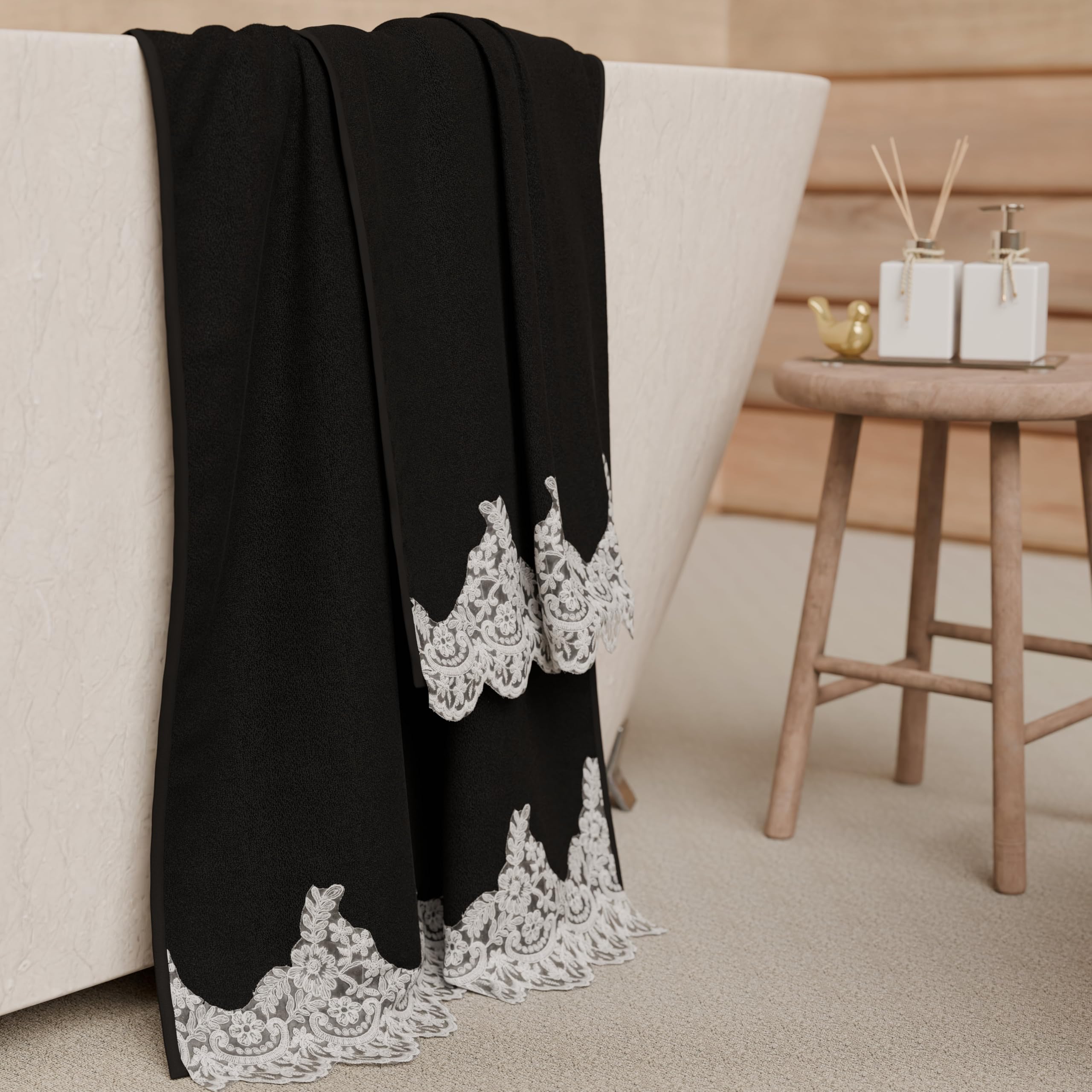 PETTI Artigiani Italiani - 100% Cotton Terry Bath Towels, 1+1 Towel Set, 2 Pieces, 1 Face Towel and 1 Hand Towel, Black
