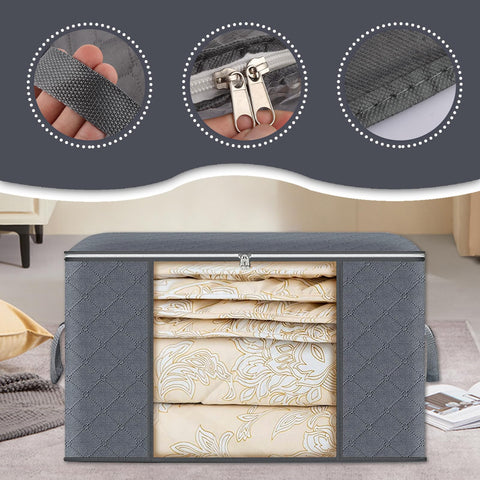 ASelected 3 Pack Clothes Storage Bag, 60L Underbed Storage Boxes with Lids, Foldable Moving Boxes with Clear Window Storage for Clothes Duvets