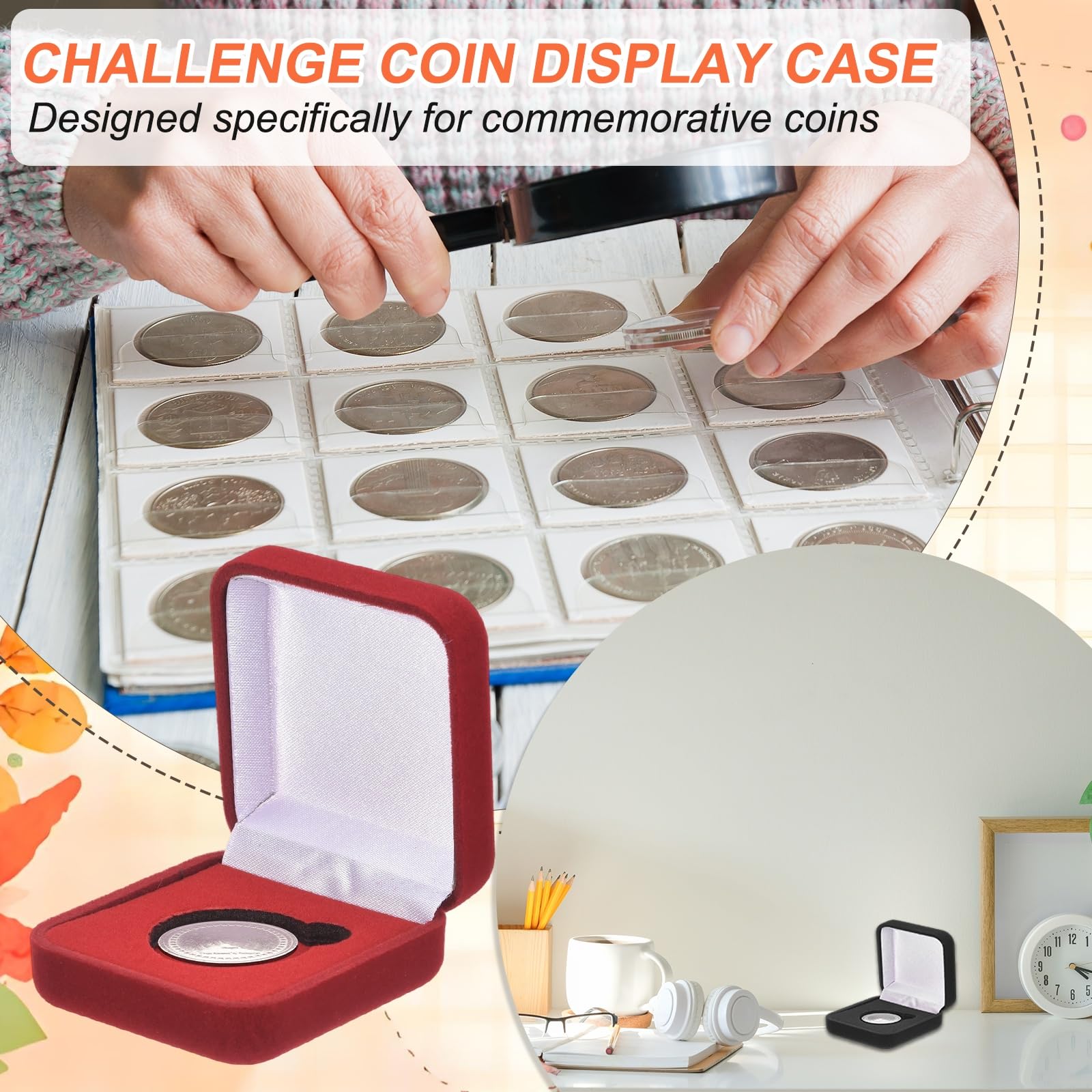 PATIKIL 2Pcs Velvet Challenge Coin Presentation Display Box, 38mm Coin Display Case Badge Gift Storage Protective Holder for Commemorative Medals