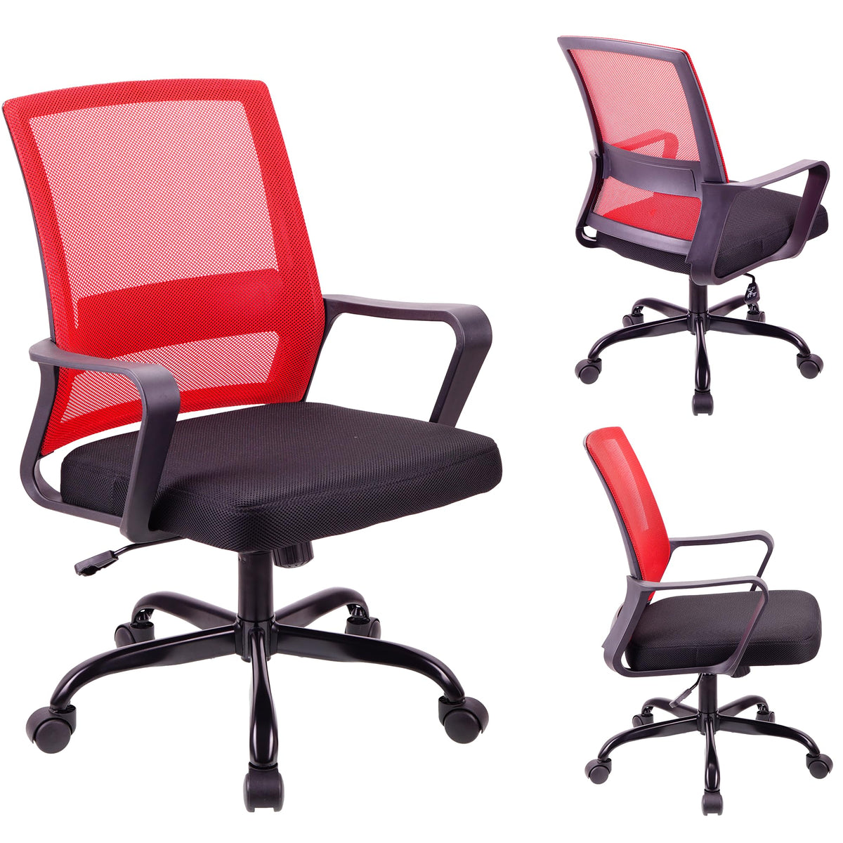 T-THREE.Adjustable office chair, ergonomic mesh swivel seat, with lumbar support, height adjustment, 360° rotation, and tilt function