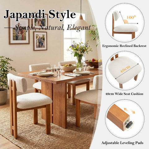 younturn Retro Mid Century Dining Chairs Set of 2, Boucle Upholstered Seats with Backrest and Solid Wooden Legs, Kitchen Chairs for Dining Room