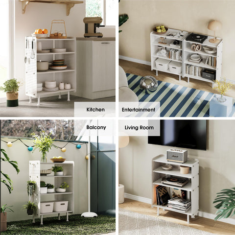 Fenge Bookshelf 4 Tiers Open Bookcase with Pegboard White