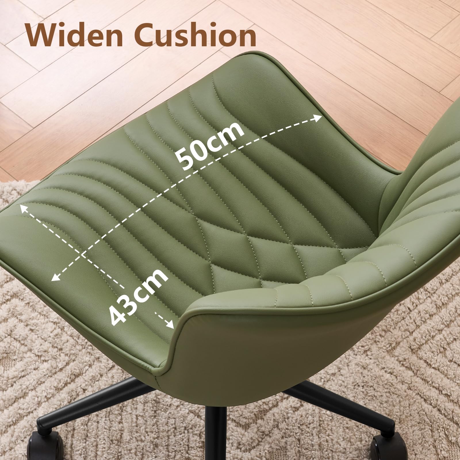 YOUTASTE Office Chair Adjustable, Ergonomic Desk Chair Armless PU Leather Swivel Chairs with Wheels for Home Office Computer, Modern, Olive Green