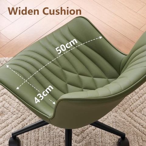 YOUTASTE Office Chair Adjustable, Ergonomic Desk Chair Armless PU Leather Swivel Chairs with Wheels for Home Office Computer, Modern, Olive Green