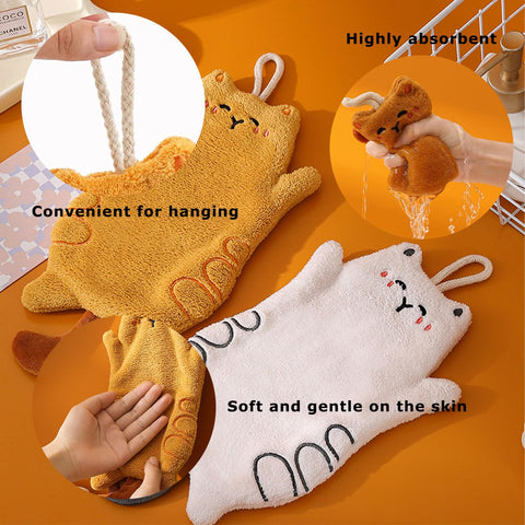 Gansdnek 2 Pcs Cute Cat Towels, Funny Animal Hand Towel, Soft & Absorbent, Absorbent Hanging Towel, Quick-Drying Towel for Kitchen and Bathroom