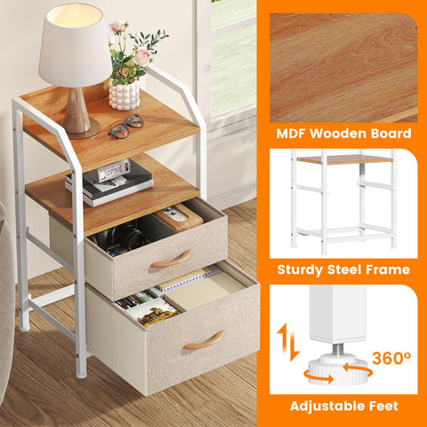 Feonase Set of 2 Bedside Table with 2 Fabric Drawers & Open Shelf - Sturdy Metal Frame Nightstand, Compact End Table for Bedroom, Living Room