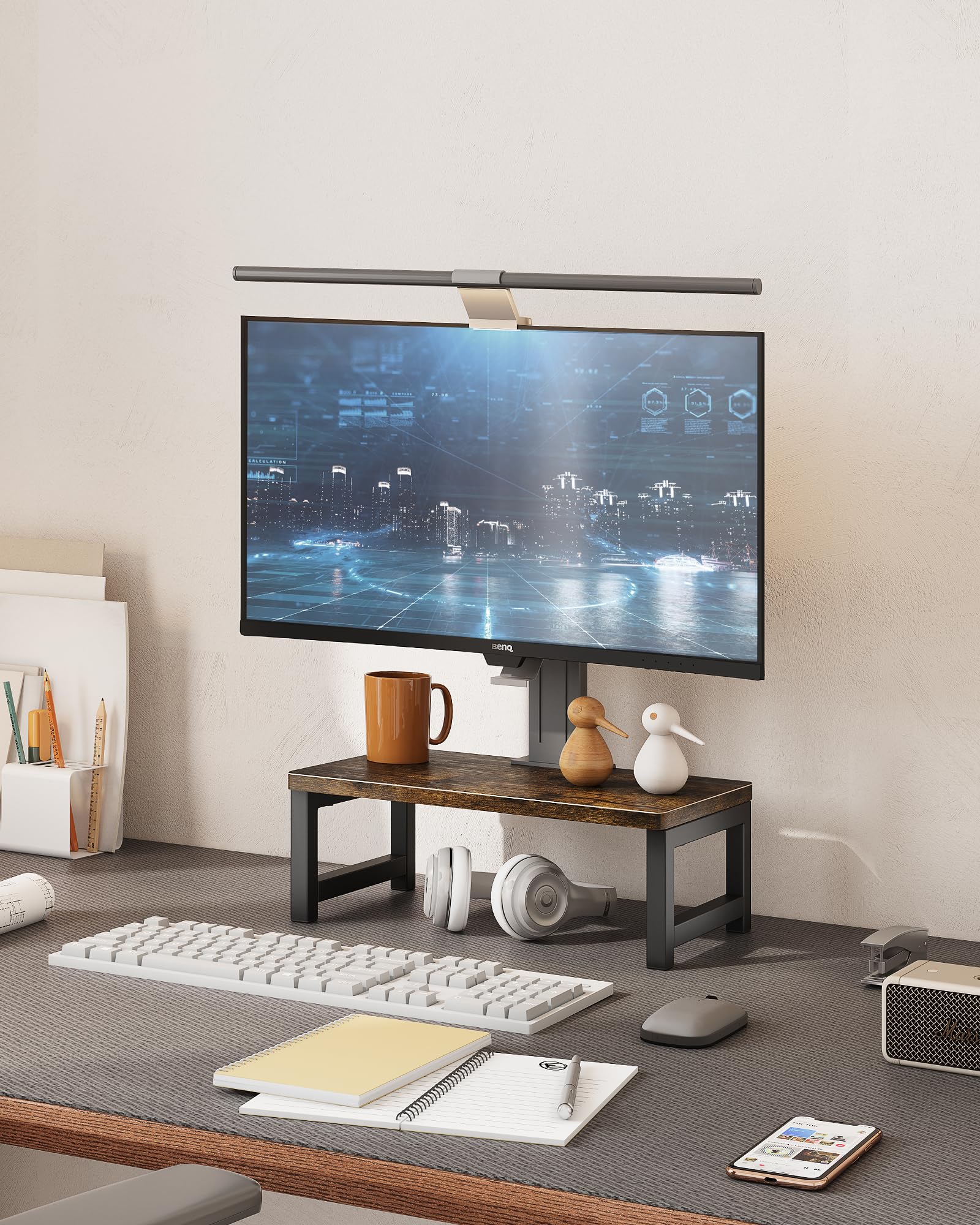 OROPY Wood Monitor Stand Riser, Computer Screen Riser for Office 40x23x14cm