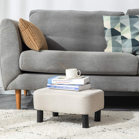 YMYNY 42CM Footstool, Rectangle Ottoman with Stable Wooden Legs, Modern Linen Fabric Footrest, Change Shoes Stool for Living Room