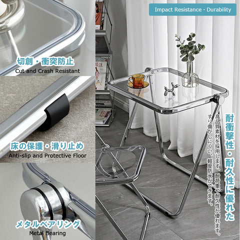 KAIHAOWIN Folding TV Tray Table Clear Acrylic Foldable Desk No Assembly Required Tiny Home Office Side Table Small Computer Desk for Small Spaces