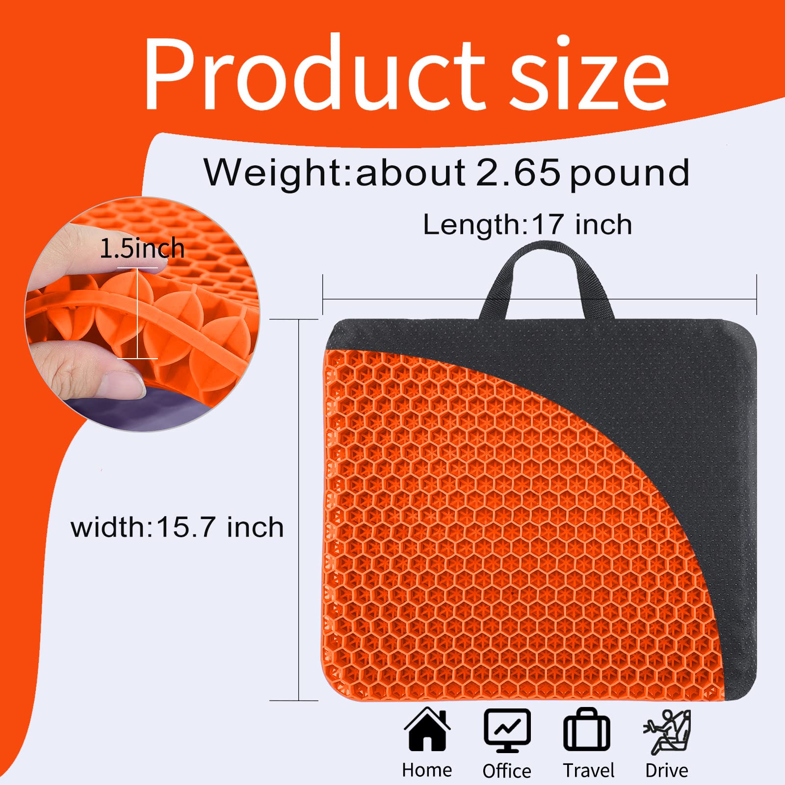 Fzitiy 2024 NewLarge Gel Seat Cushion, Breathable Honeycomb Design Double Thick Egg Gel Cushion with Relieving Pain Pressure for Car Office Home