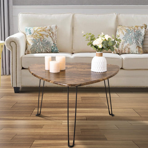 FEUFOAM Folding Coffee Table Triangle Designs Oval Coffee Tables Mid Century Wooden Triangular Accent Table with Metal Legs Foldable Industrial Sofa