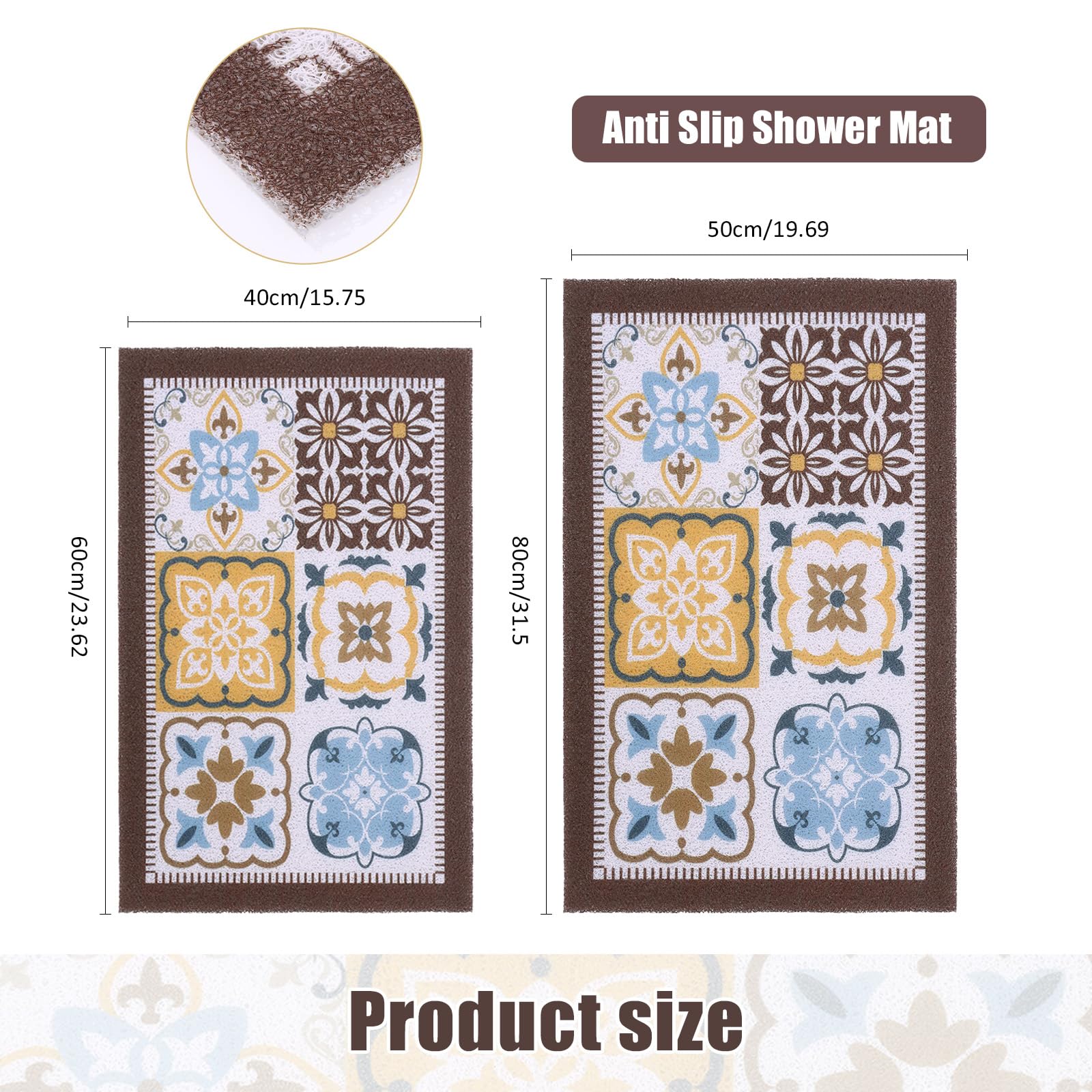 LY4U Loofah-like Shower Mat Non Slip, Washable Colorful PVC Bath Mats for Bathroom Floor, Anti Slip Bathroom Mat for Elderly, Quick Dry