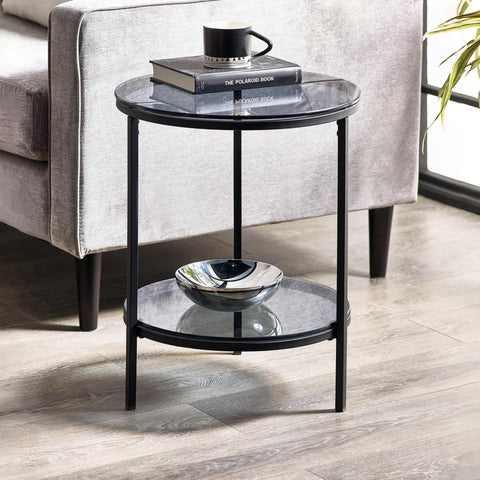 Julian Bowen Chicago End Table with Shelf, Smoked Glass - H55 x W45cm