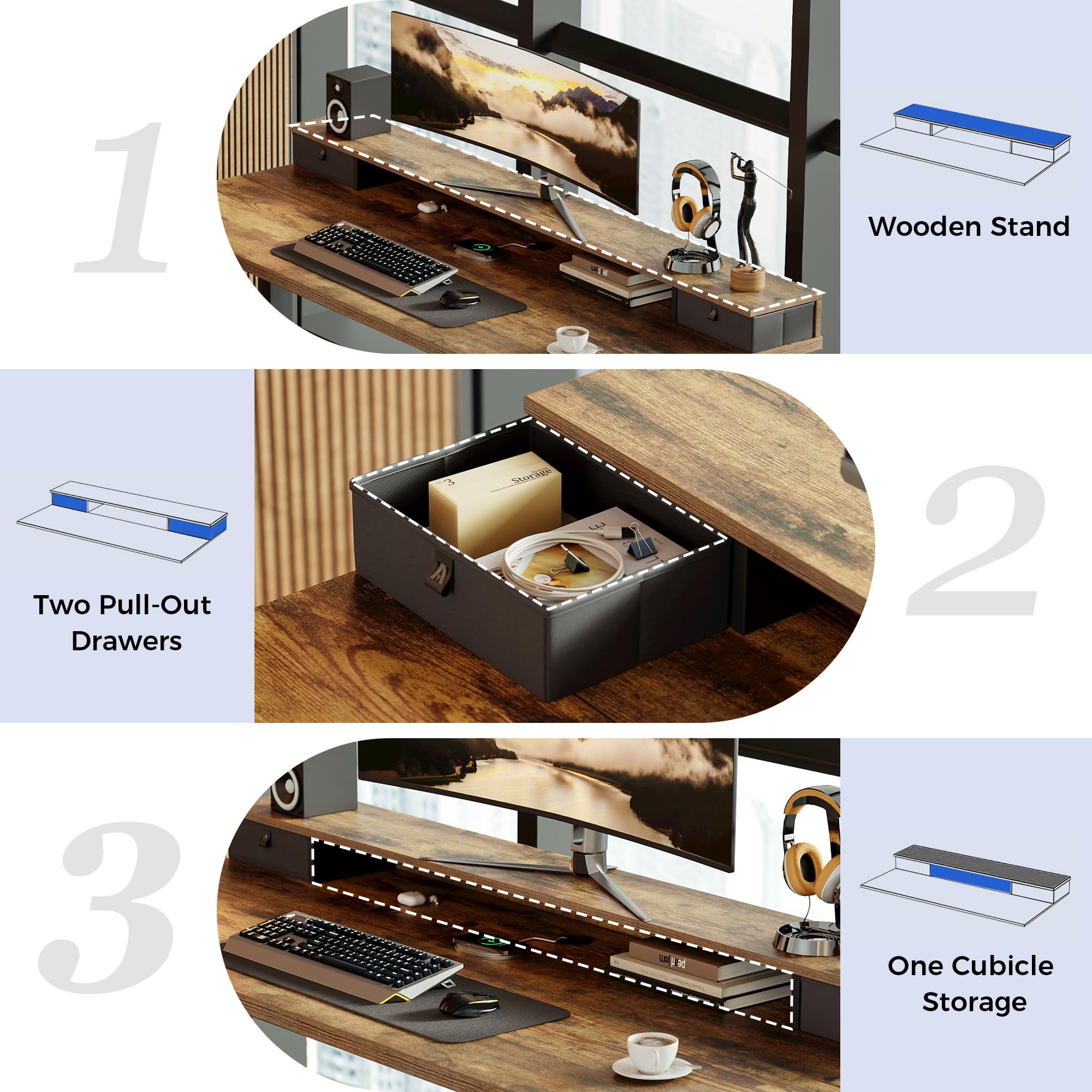 Agilestic Electric Adjustable Height Desk, with 2 Fabric Drawers, 100x60cm