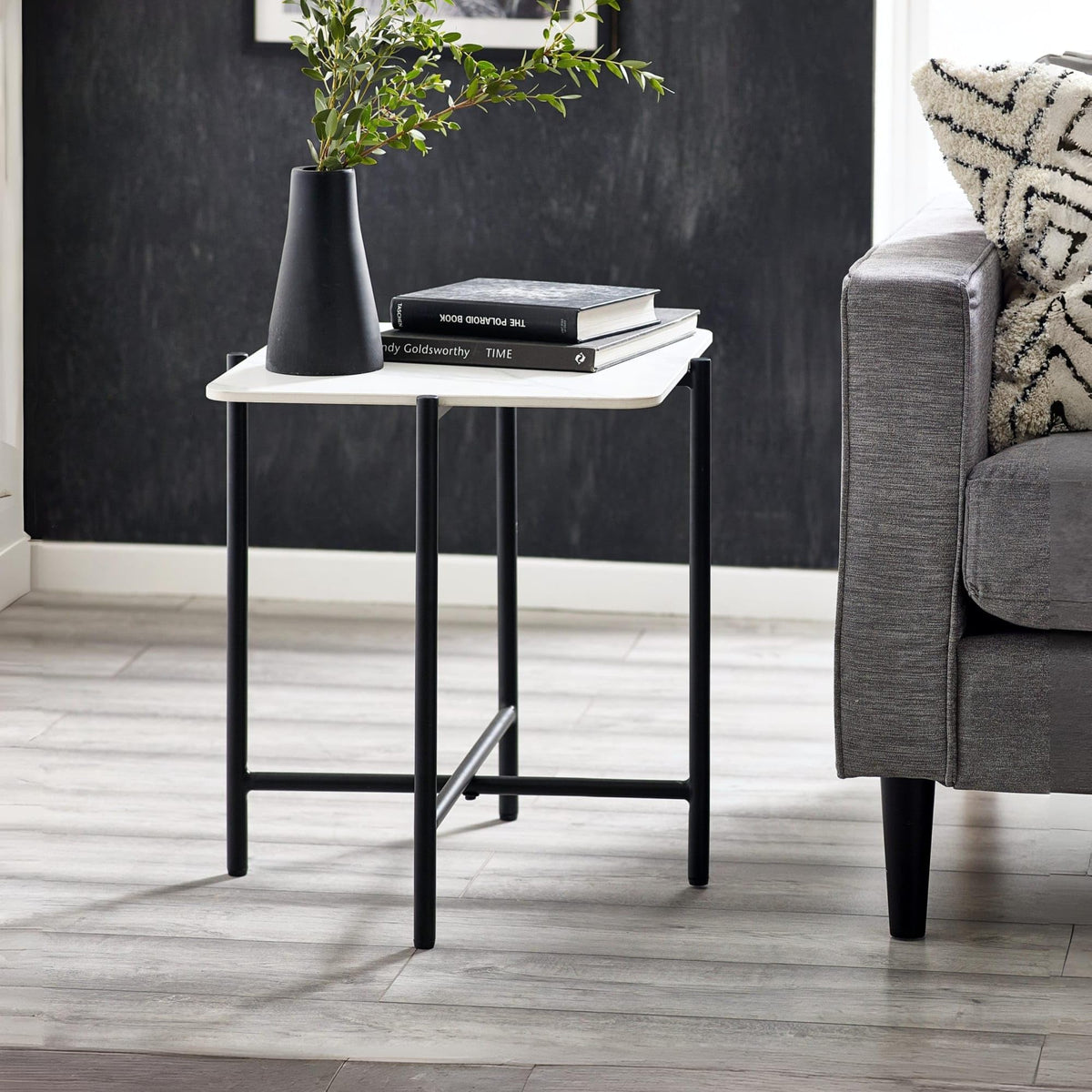 Julian Bowen Siena Square End Table, White Marble Effect - H55 x W50cm