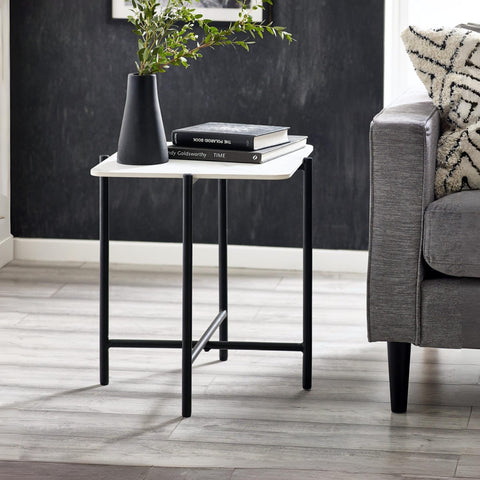 Julian Bowen Siena Square End Table, White Marble Effect - H55 x W50cm