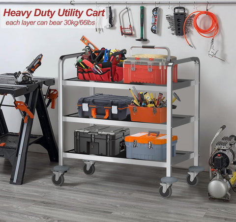 ybaymy 3 Tier Stainless Steel Trolley 750x400x835mm Kitchen Utility Cart Catering Storage Trolley with Locking Wheels for Kitchen,Hotels,Restaurants