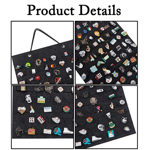 RJFUJP Pin Badge Display Canvas with Hook, 96 Slots Enamel Pin Display Board, Deep Grey Pin Badge Holder for Collecting and Showcasing Pins