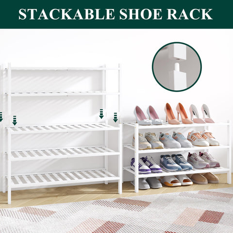 smiry Natural Bamboo Shoe Rack, 3 Tier Wooden Stackable Shoe Storage Organiser, Free Standing Shoes Storage Shelf for Entryway, Hallway, Small Spaces