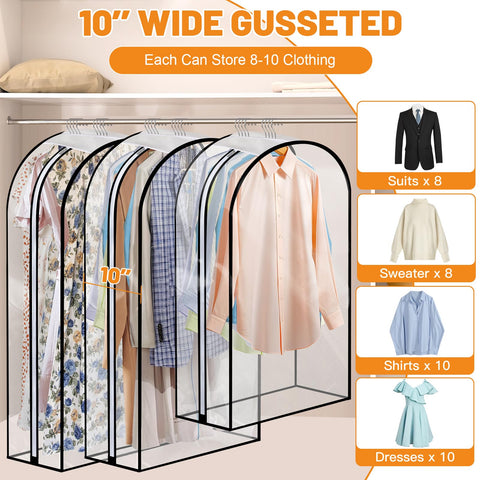 4 Pack Clear Garment Bags, 40/60 Inch Clothes Covers with 10 Inch Gusset