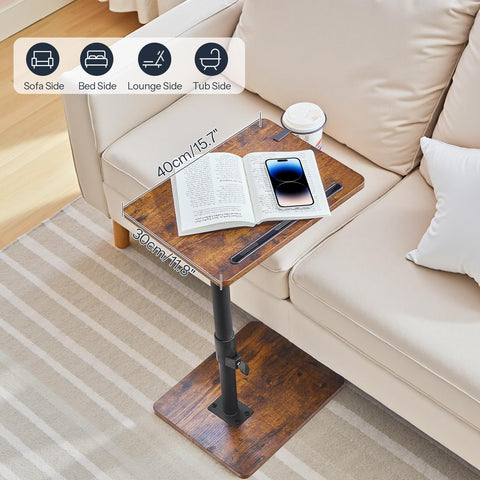 HOOBRO C Shaped Side Table, Height Adjustable Bedside Table, 360° Rotating Sofa Table Laptop Tables with Detachable Cup Holder and Tablet Slot
