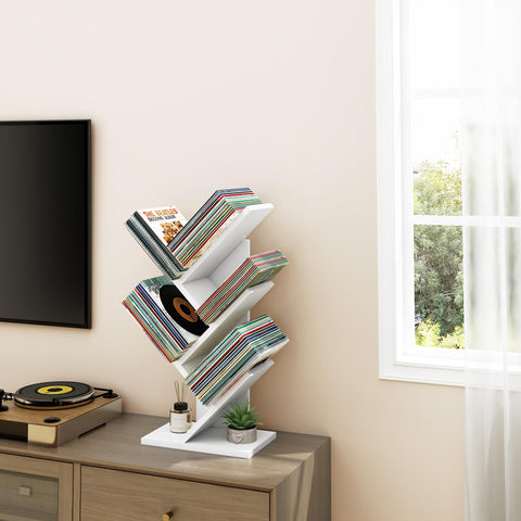 Hoctieon 4 Tier Tree Bookshelf, 4 Shelf Bookcase, Free Standing Tree Bookcase, Display Floor Standing Shelf for Books