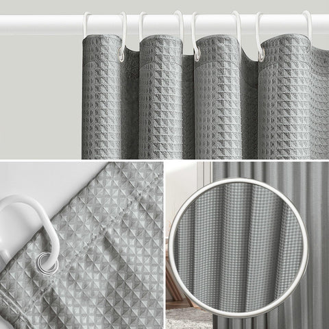 Stfery Shower Curtain Waffle Grey 200 x 240 cm Shower Curtain Waterproof Mould Resistant