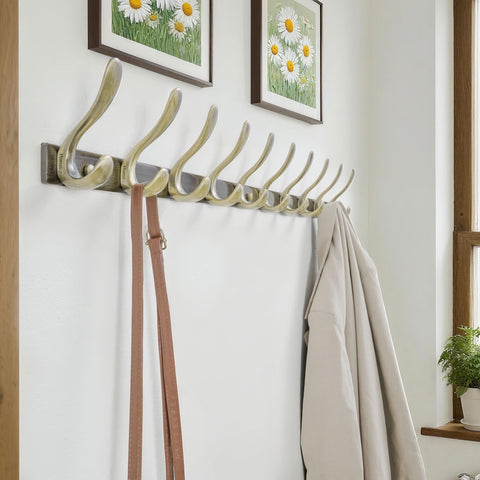 HONSKY Wall Mounted Coat Rack 94cm - Heavy Duty Metal 10 Double Hooks, Sturdy Hook, Space-Saving Coat Hanger for Hallway/Entryway/Bedroom