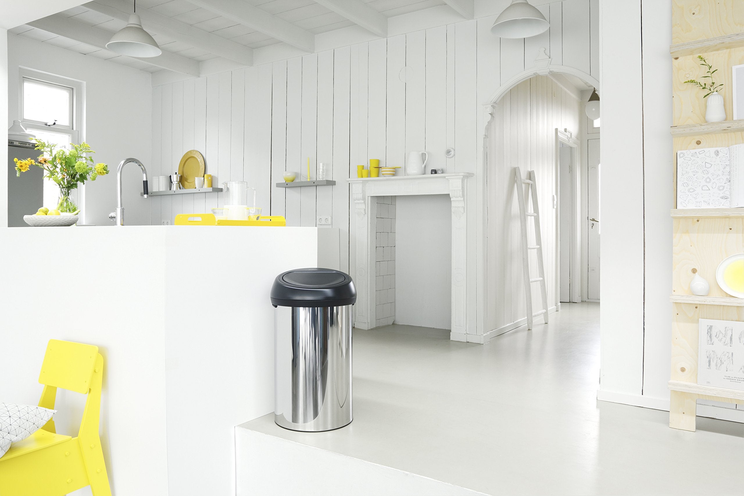 Brabantia Touch Bin, Brilliant Steel/Matt Black Lid, 60L