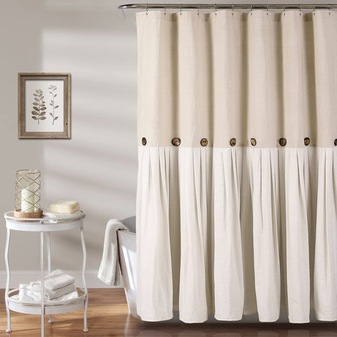 Lush Decor Linen Button Shower Curtain, 72 in x 84 in (Wide x Long)