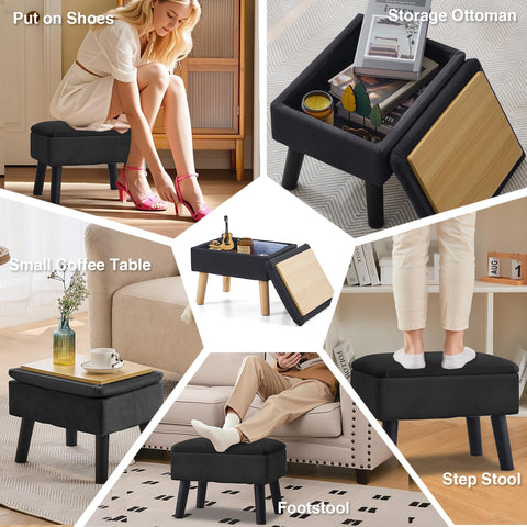 BRIAN & DANY Footstool Ottoman with Storage, Velvet Rectangle Storage Ottoman, Foot Stool with Legs Sofa Footrest for Living Room Entryway Office