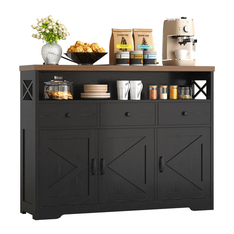 IRONCK Sideboard Kitchen Cabinet with Power Outlets, 107x35x95cm, Black