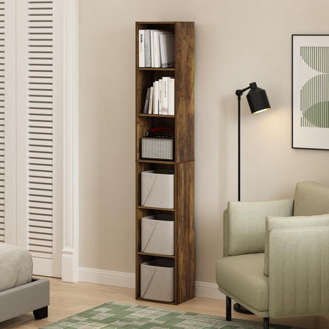 Furinno LUDER Book Shelf, 6-Tier Tall Modern Bookshelf, Bookcase with Open Shelves, 9.3 x 12 x 71, for Living Room, Bedroom, Home Office, Amber PINE