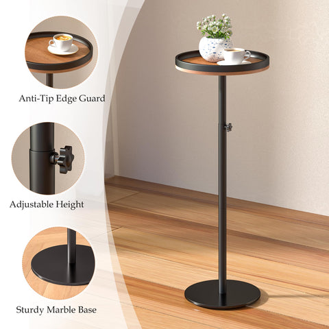 KEENSUNI Small Round Side Table,Drink Table,Martini Table with Marble Pedestal for Small Space, Living Room,Bedroom,Sofa Couch (Walnut)