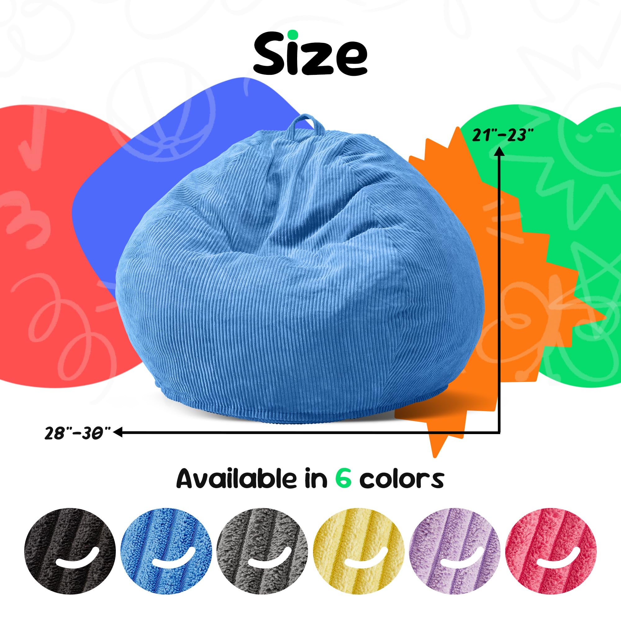 Hobestluk Kids Bean Bag Chair Teardrop Shape with Filling, 2.5FT Blue