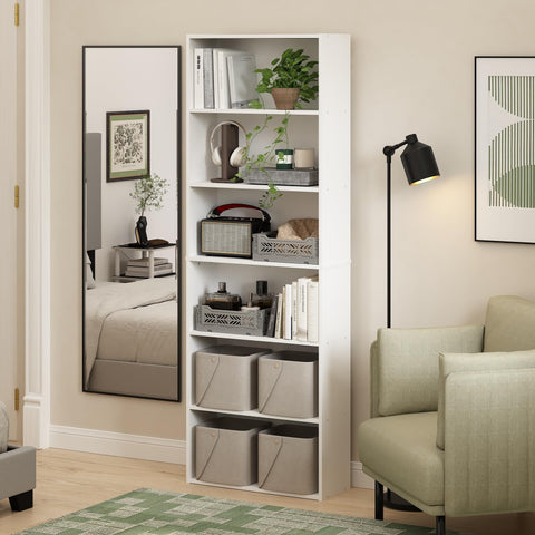 Furinno JAYA Book Shelf, 6-Tier Bookshelf, Free Standing Bookcase with Open Storage, 9.5 x 24.6 x 71, for Living Room, Bedroom, Home Office, White