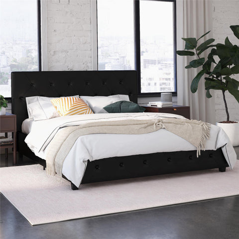 DHP Dakota Upholstered Platform Bed, Black PU Double